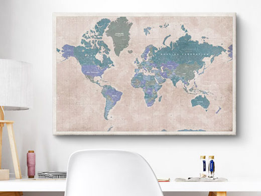 wereldkaart canvas linnen